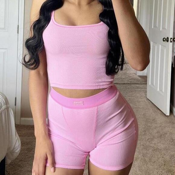 SKIMS Cotton Rib Crop Top Tank and Cotton Rib Shorts